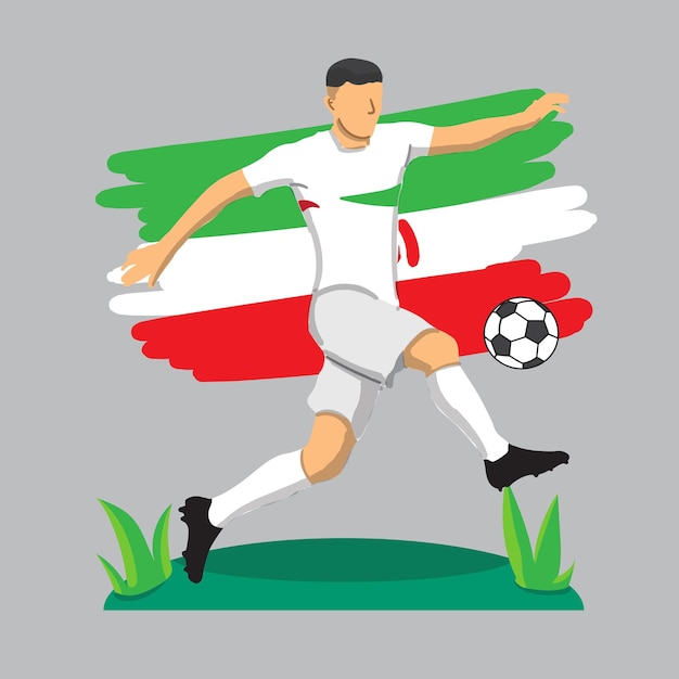 Vector flat football player with iran flag background