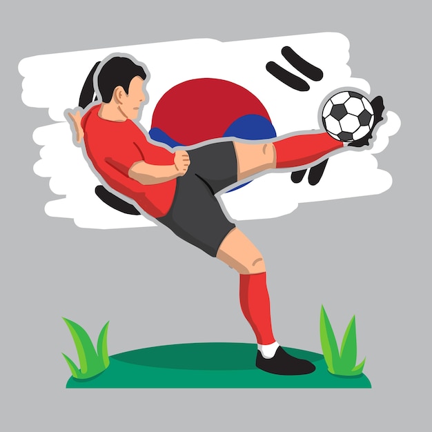 flat football player with Korea Republic flag background
