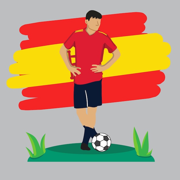 Vector flat football player with spain flag background