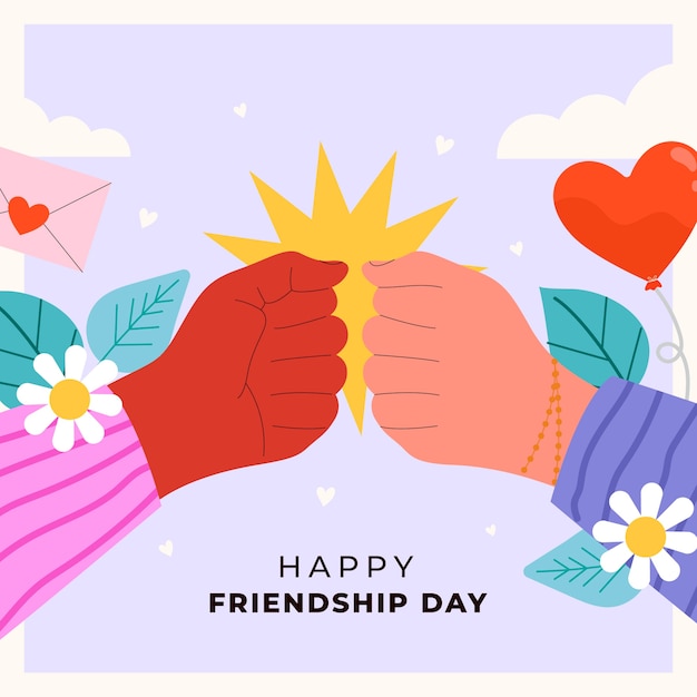 Vector flat friendship day illustration with friends fist bumping