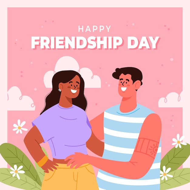 Flat friendship day illustration with friends