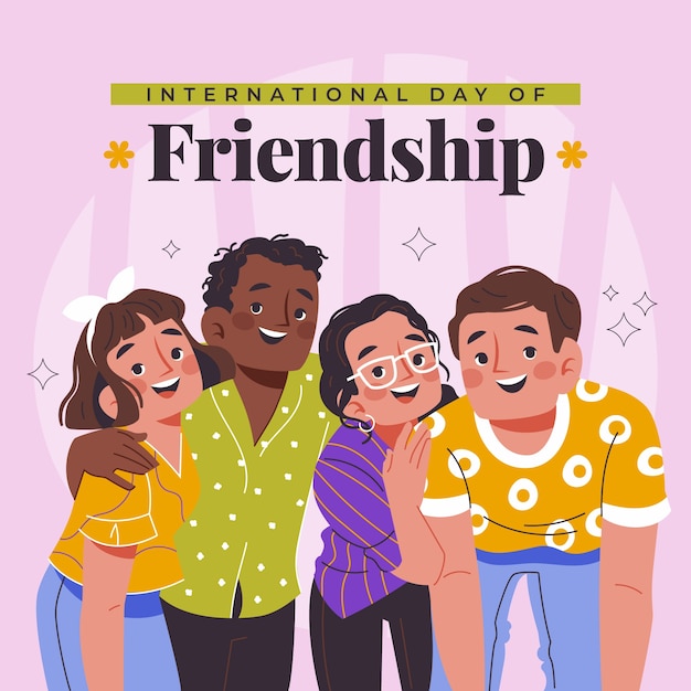 Vector flat friendship day illustration with friends