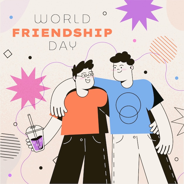 Vector flat friendship day illustration with group of friends