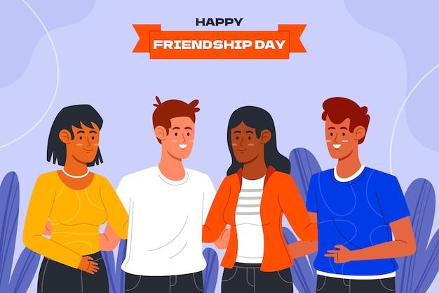 Vector flat friendship day illustration with group of friends