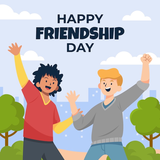 Flat friendship day illustration with happy friends