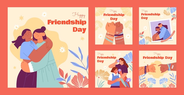 Flat friendship day instagram posts collection