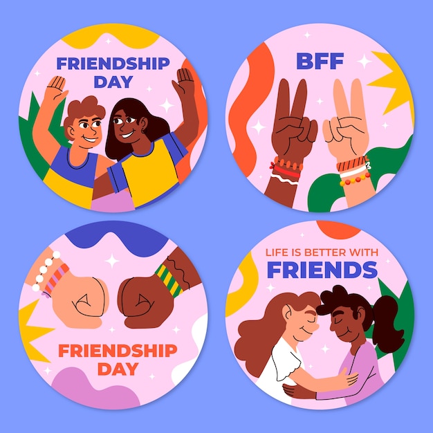 flat friendship day stickers collection