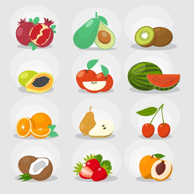 Flat fruits collection