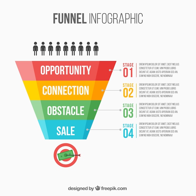 Flat funnel infographic with four levels