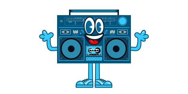 평면 재미 Boombox 만화 마스코트 캐릭터 벡터 일러스트 레이 션