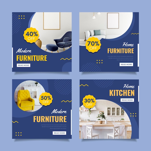 Vector flat furniture sale instagram post collection