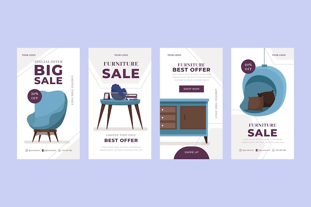 Vector flat furniture sale instagram story collection