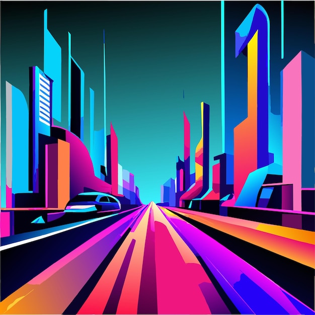 Vector flat futuristic night city background