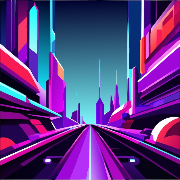 Vector flat futuristic night city background