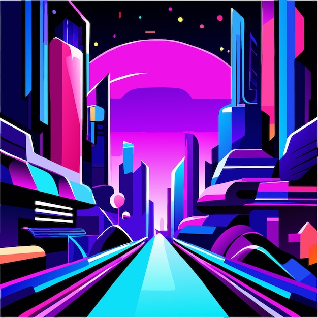 Vector flat futuristic night city background