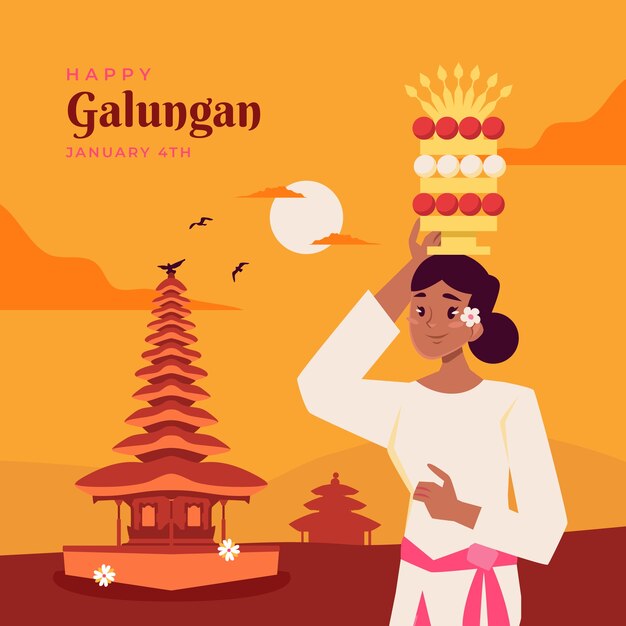 Плоская иллюстрация празднования галунгана