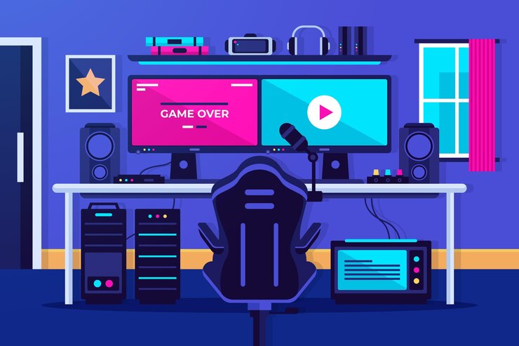 Vector flat gamer room illustrated