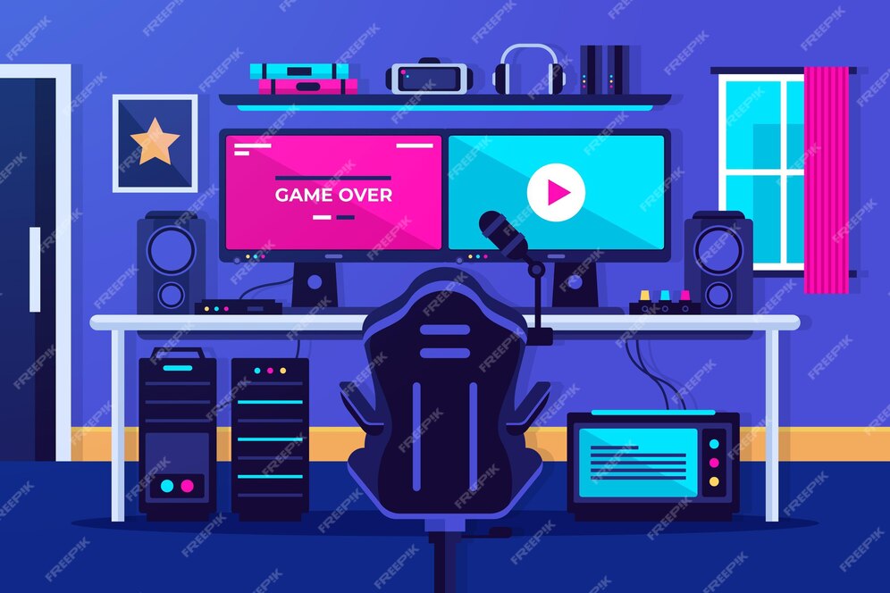 Premium Vector | Flat gamer room illustrated