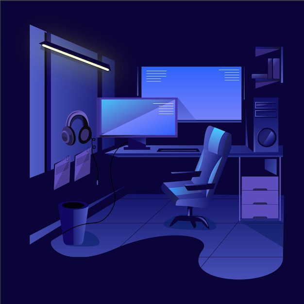 Flat gamer room illustration