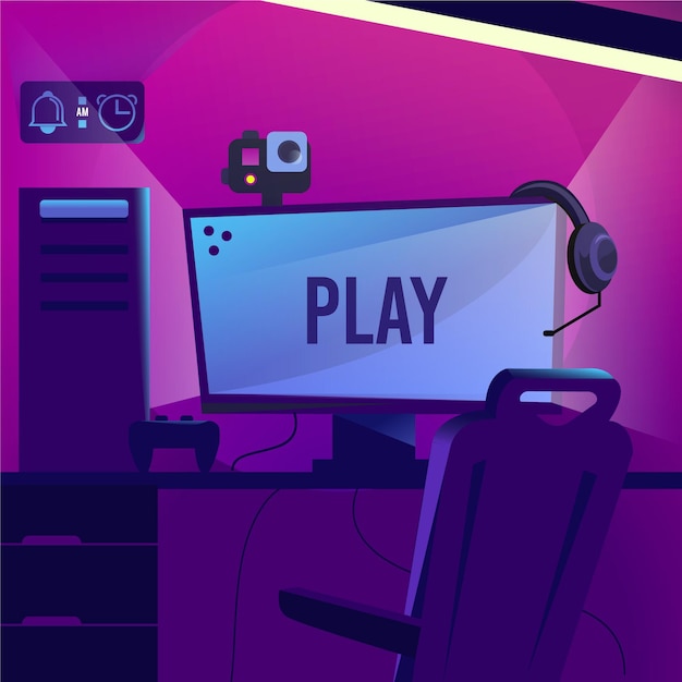 Vector flat gamer room illustration