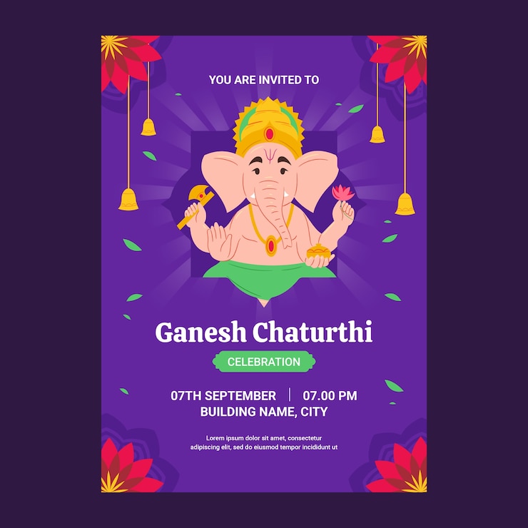 Premium Vector Flat ganesh chaturthi invitation template Premium Vector Flat ganesh chaturthi invitation template