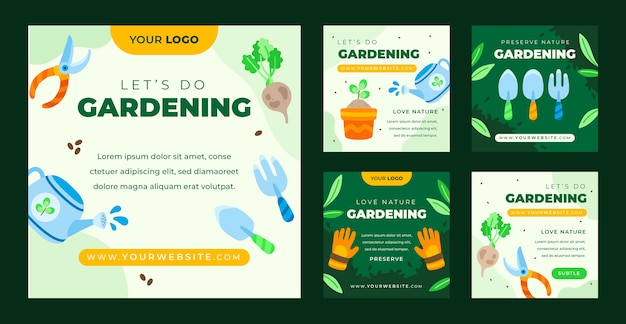 Vector flat gardening instagram posts collection