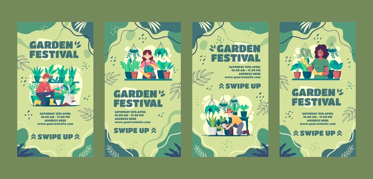 Vector flat gardening instagram stories collection