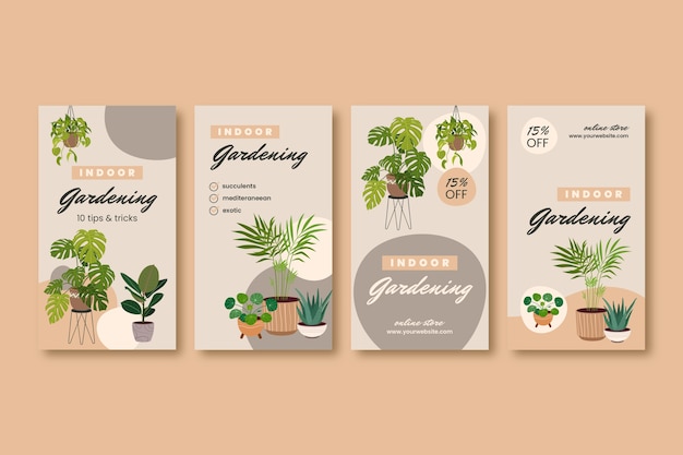 Vector flat gardening instagram stories collection