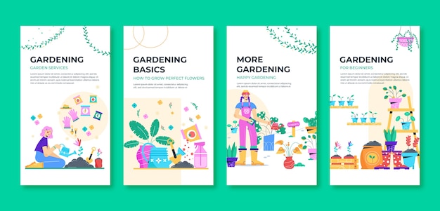 Vector flat gardening instagram stories collection