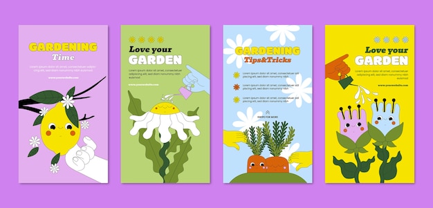 Vector flat gardening instagram stories collection