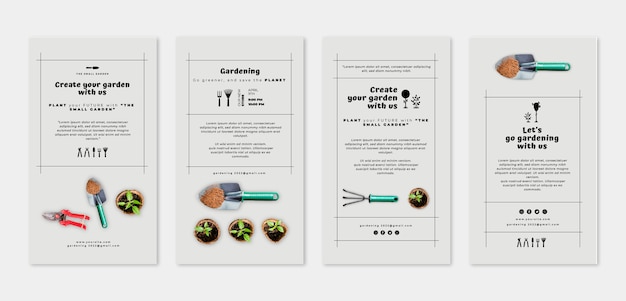 Vector flat gardening instagram stories collection