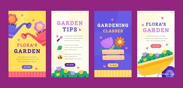 Vector flat gardening instagram stories collection