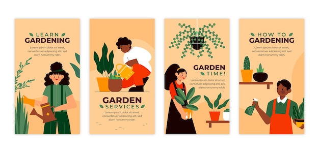 Vector flat gardening instagram stories collection