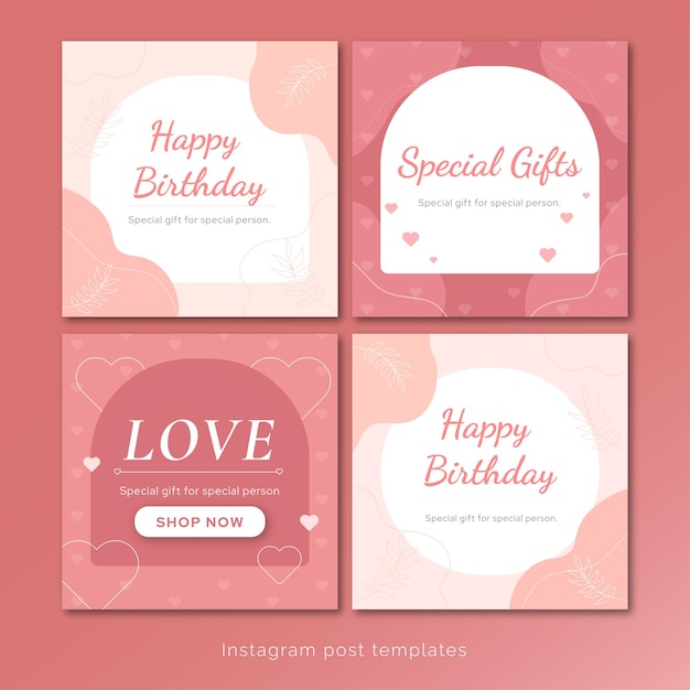 Vector flat geometric abstract pink pastel colors instagram posts templates