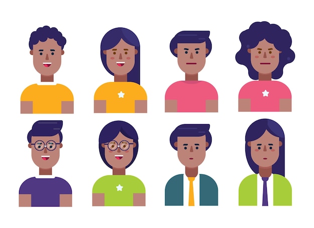 Set di avatar geometrici piatti di persone disegnate a mano con illustrazioni di icone a profilo piatto persone nere