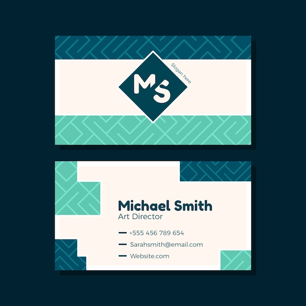 Vector flat geometric double-sided horizontal business card template