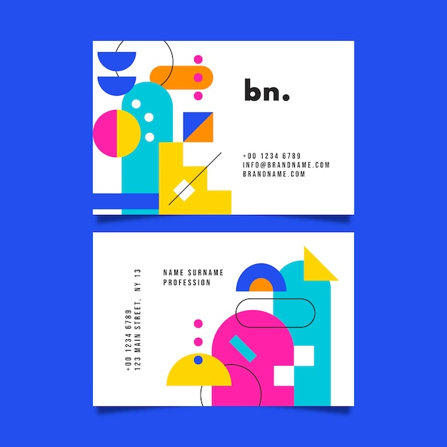 Vector flat geometric double-sided horizontal business card template