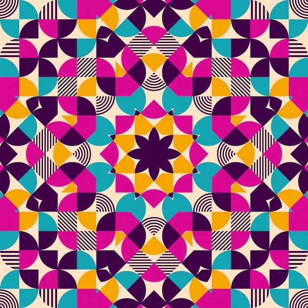 Flat geometric kaleidoscope seamless pattern