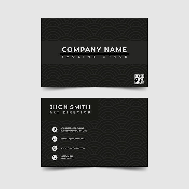 Vector flat geometric monochrome double-sided horizontal business card template