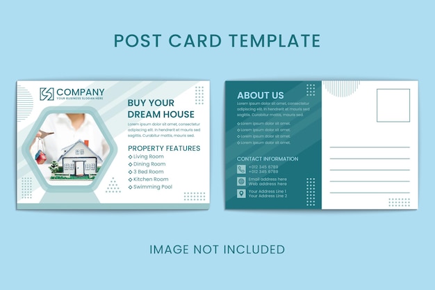 Flat geometric property post card design for real estate company