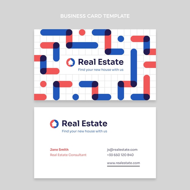 Vector flat geometric real estate horizontal business card