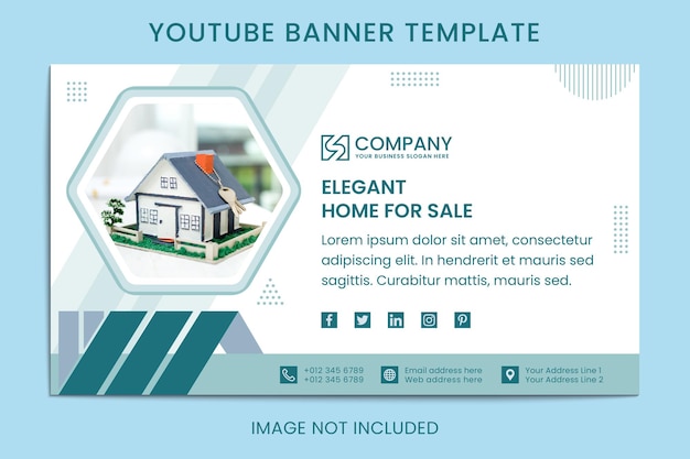 Flat geometric real estate property company YouTube banner template