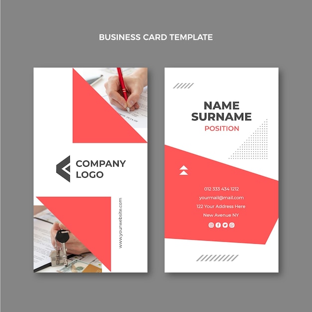 Vector flat geometric real estate vertical business card