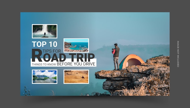 Flat geometric travel YouTube thumbnail Premium Vector