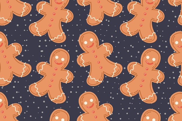 Flat gingerbread man cookie with icing vector cartoon seamless pattern christmas sweet biscuit