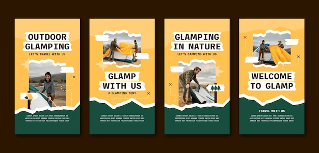 Vector flat glamping instagram stories collection