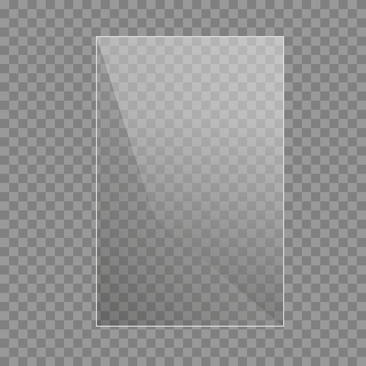 Vector 평면 유리 접시 세트입니다. 투명 한 배경에 windows 배너입니다. 반사 3d 플레이트, 투명 거울, 창. 글리터 직사각형 디스플레이 글레어 유리 프레임. 벡터