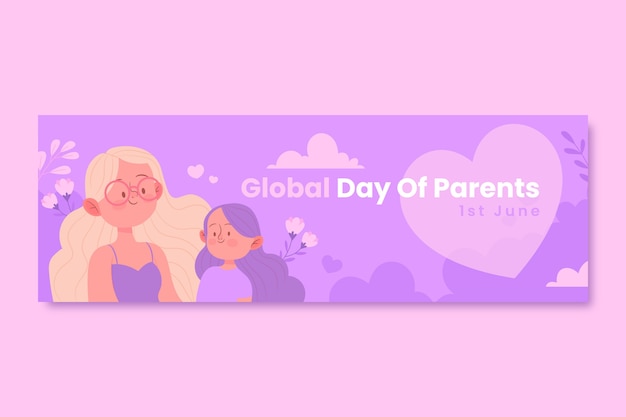 Flat global day of parents horizontal banner template