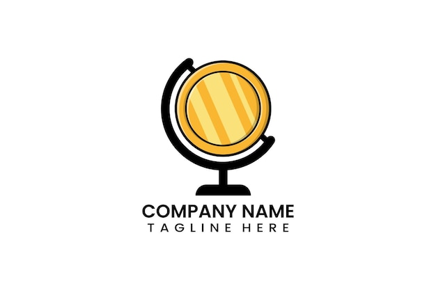 Шаблон логотипа золотой монеты с плоским глобусом
