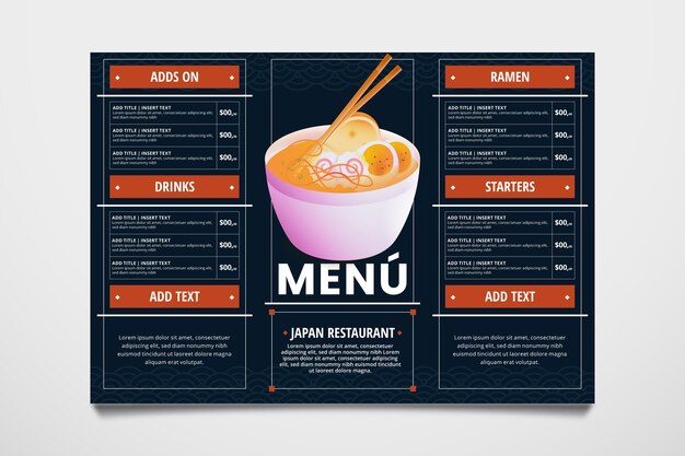 Flat gradient asian food menu template